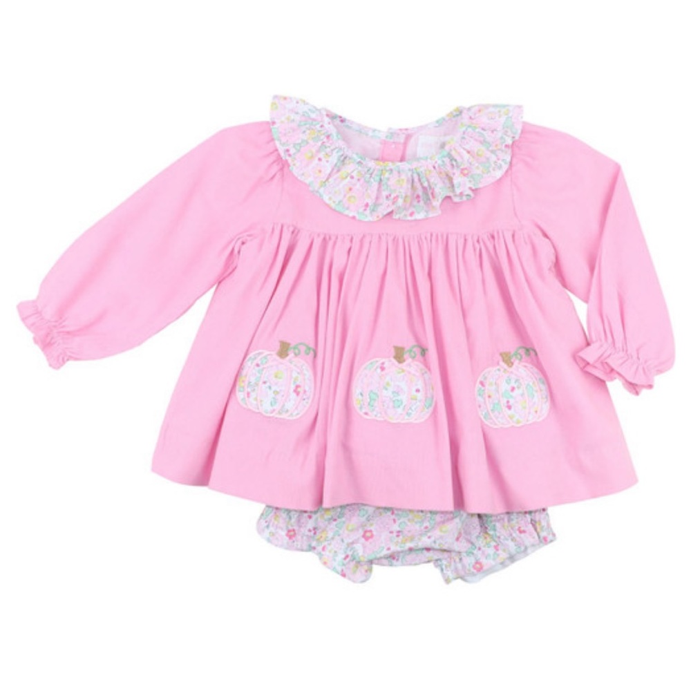 Cecil and Lou pink Corduroy And Liberty Pumpkin Diaper Set